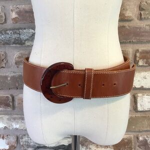 ROBBIE NELSON VINTAGE Women's Classic Cognac Leather Tortoise Buckle Belt XL